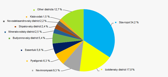 Picture 13. Distribution of the revenue of TOP-1000 companies by regions of Stavropol territory