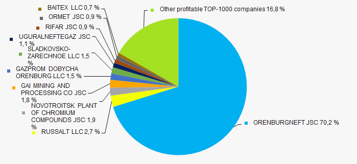 Picture 5. TOP-10 companies by their share in 2017 total net profit of TOP-1000 