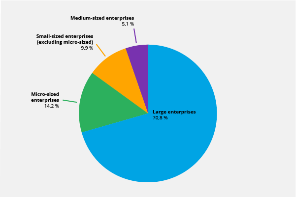 Picture 2. Distribution of total revenue by business size criterion in 2015, %