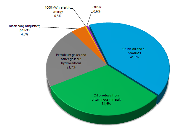 Commodity structure of fuel and energy goods export, January – October 2015, % of monetary term